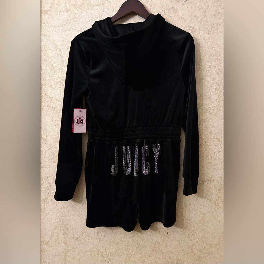 Juicy Couture Black Velour Hooded Romper - Picture 4 of 7